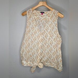 Vince Camuto Floral Sleeveless Button-Front Tie Hem Blouse Size L